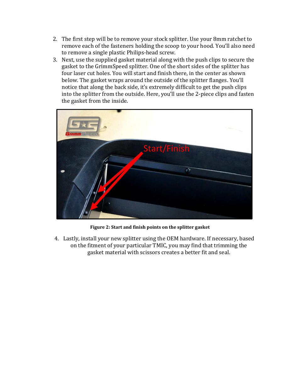 Start/finish | GrimmSpeed Top Mount Intercooler Splitter User Manual | Page 2 / 2