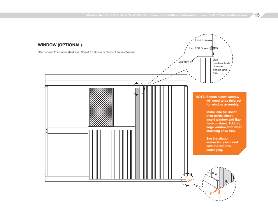Window (optional) | Mueller 6x9 (D.I.Y.) with Optional Center Girts and Floor Kit User Manual | Page 15 / 26
