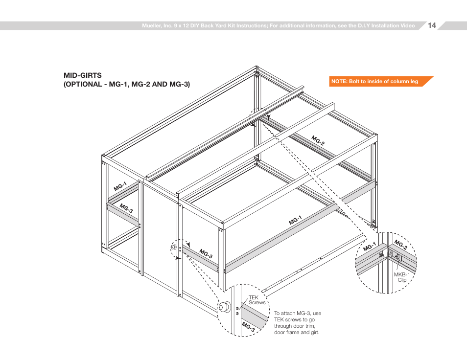 Mueller 9x12 (D.I.Y.) with Optional Center Girts and Floor Kit User Manual | Page 14 / 29