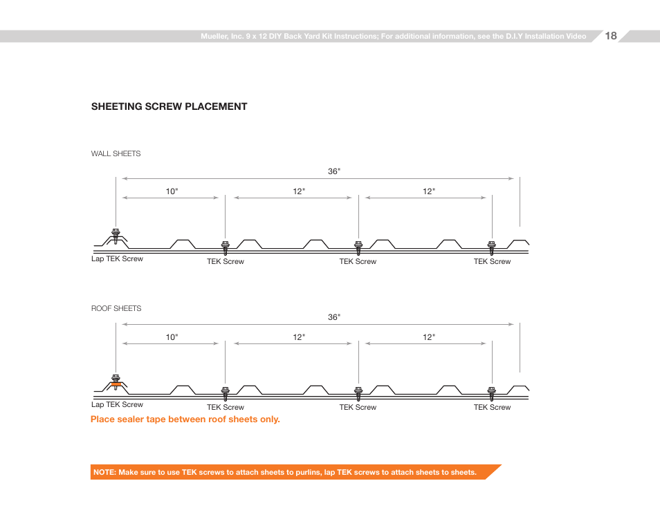 Mueller 9x12 (D.I.Y.) with Optional Center Girts and Floor Kit User Manual | Page 18 / 29