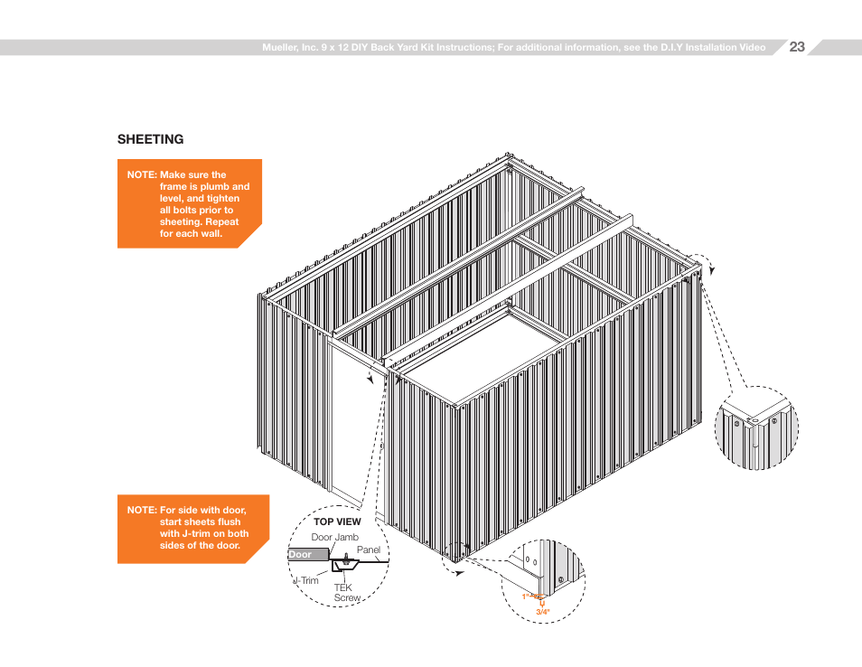Sheeting | Mueller 9x12 (D.I.Y.) with Optional Center Girts and Floor Kit User Manual | Page 23 / 29