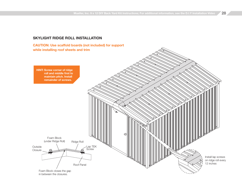 Mueller 9x12 (D.I.Y.) with Optional Center Girts and Floor Kit User Manual | Page 28 / 29