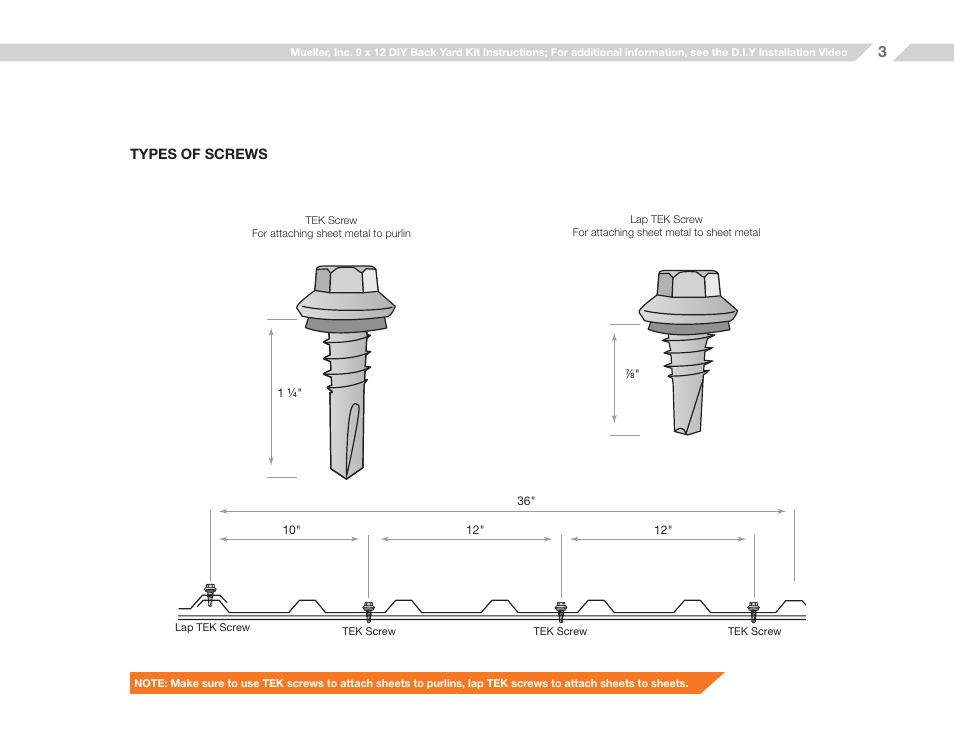 Mueller 9x12 (D.I.Y.) with Optional Center Girts and Floor Kit User Manual | Page 3 / 29