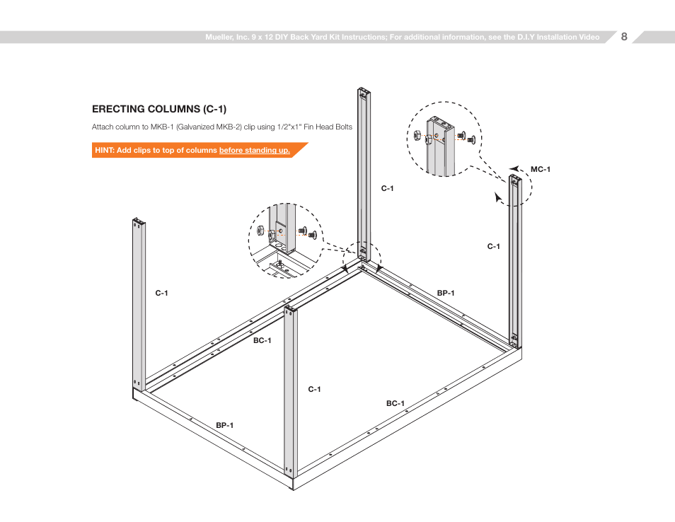 Mueller 9x12 (D.I.Y.) with Optional Center Girts and Floor Kit User Manual | Page 8 / 29
