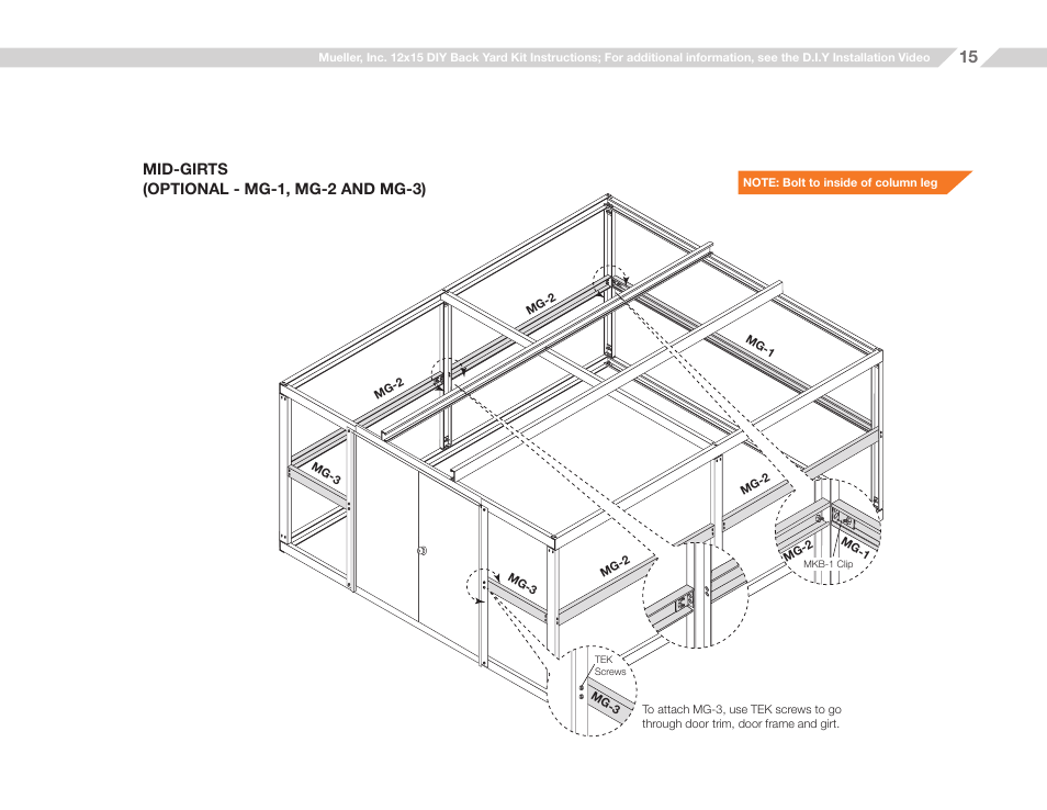 Mid-girts (optional - mg-1, mg-2 and mg-3) | Mueller 12x15 (D.I.Y.) with Optional Center Girts and Floor Kit User Manual | Page 15 / 27