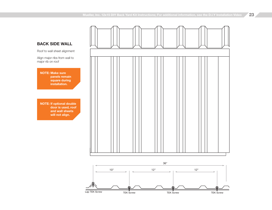 Back side wall | Mueller 12x15 (D.I.Y.) with Optional Center Girts and Floor Kit User Manual | Page 23 / 27