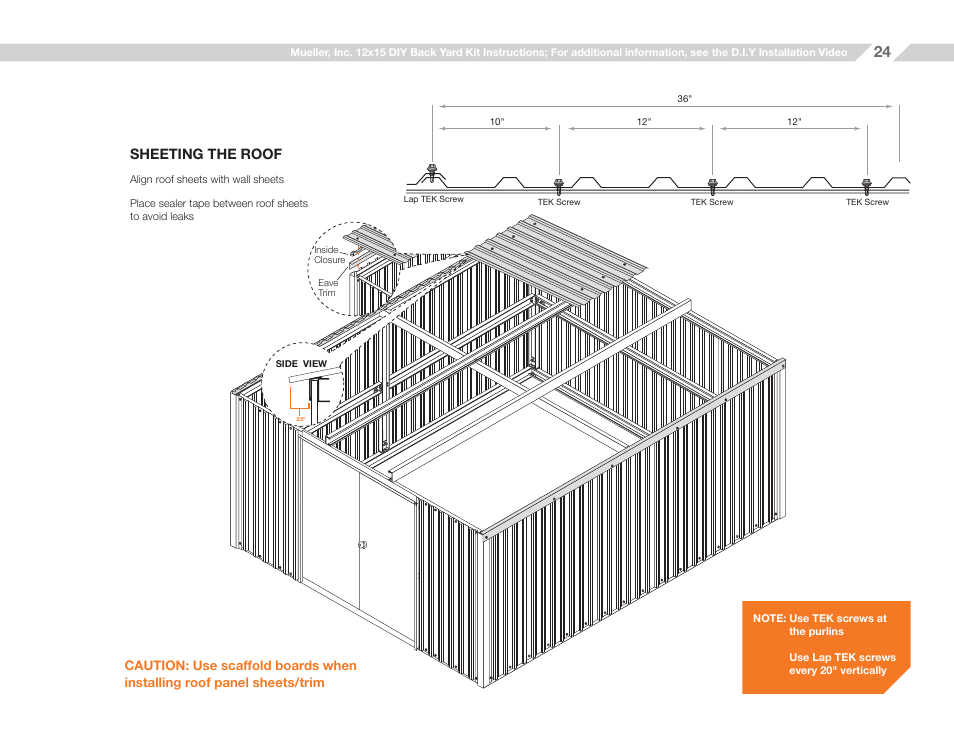 Sheeting the roof | Mueller 12x15 (D.I.Y.) with Optional Center Girts and Floor Kit User Manual | Page 24 / 27