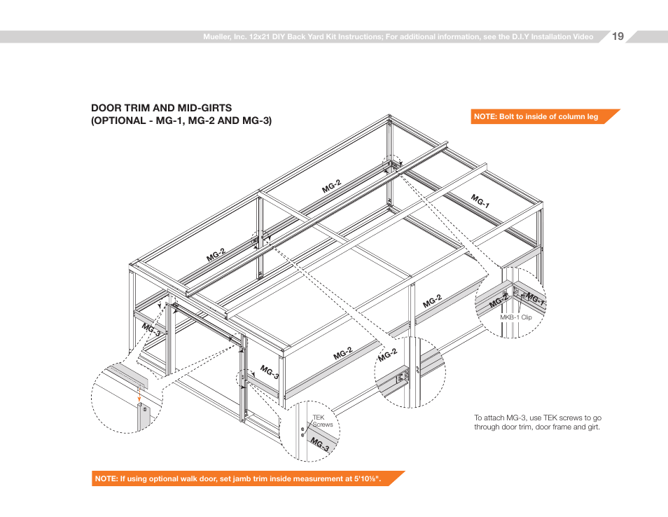 Mueller 12x21 (D.I.Y.) with Optional Center Girts and Floor Kit User Manual | Page 19 / 31