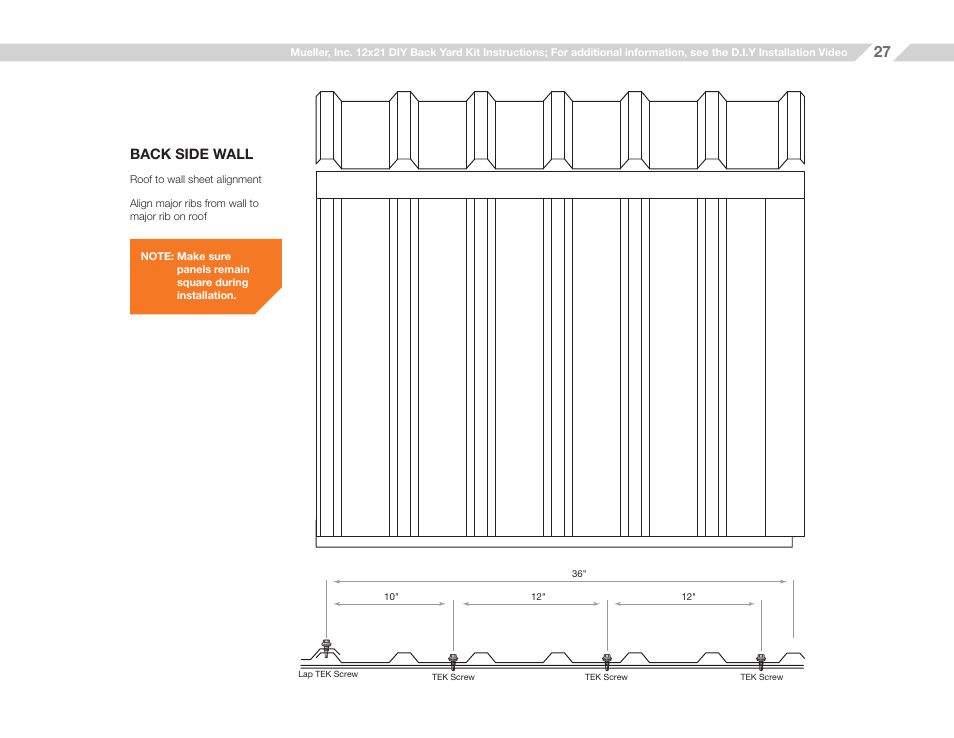 Back side wall | Mueller 12x21 (D.I.Y.) with Optional Center Girts and Floor Kit User Manual | Page 27 / 31