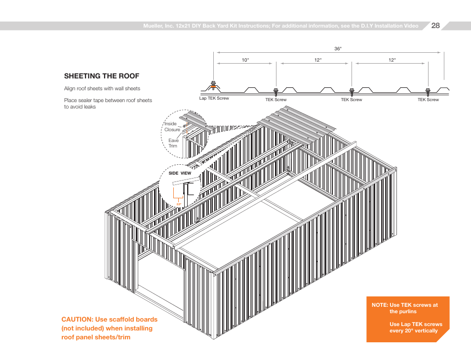 Sheeting the roof | Mueller 12x21 (D.I.Y.) with Optional Center Girts and Floor Kit User Manual | Page 28 / 31
