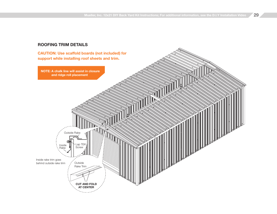 Roofing trim details | Mueller 12x21 (D.I.Y.) with Optional Center Girts and Floor Kit User Manual | Page 29 / 31