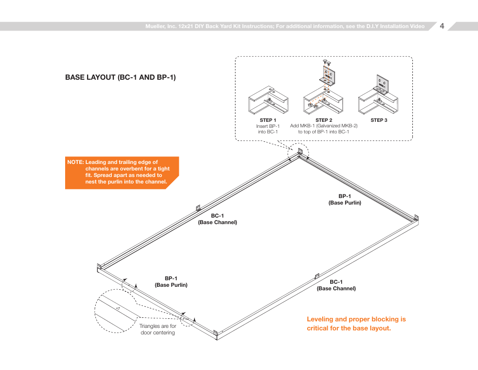 Base layout (bc-1 and bp-1) | Mueller 12x21 (D.I.Y.) with Optional Center Girts and Floor Kit User Manual | Page 4 / 31