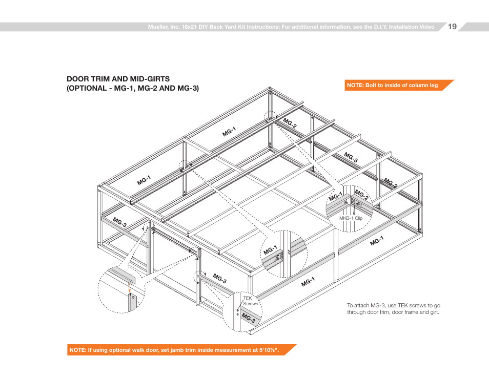 Mueller 18x21 (D.I.Y.) with Optional Center Girts and Floor Kit User Manual | Page 19 / 32