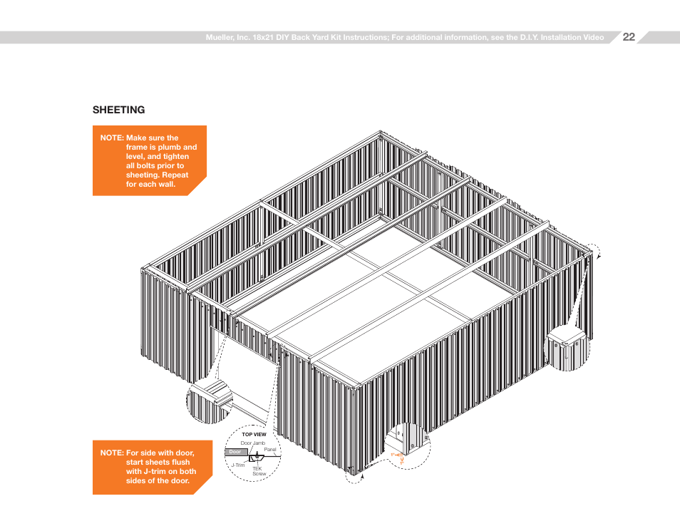 Sheeting | Mueller 18x21 (D.I.Y.) with Optional Center Girts and Floor Kit User Manual | Page 22 / 32