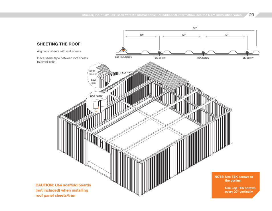 Sheeting the roof | Mueller 18x21 (D.I.Y.) with Optional Center Girts and Floor Kit User Manual | Page 29 / 32