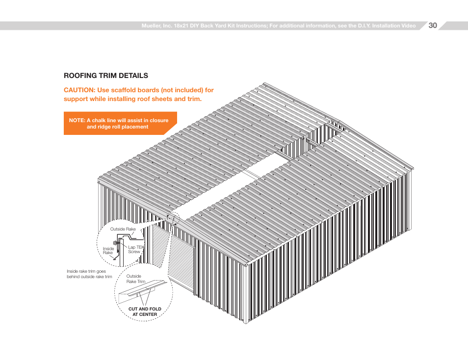 Roofing trim details | Mueller 18x21 (D.I.Y.) with Optional Center Girts and Floor Kit User Manual | Page 30 / 32