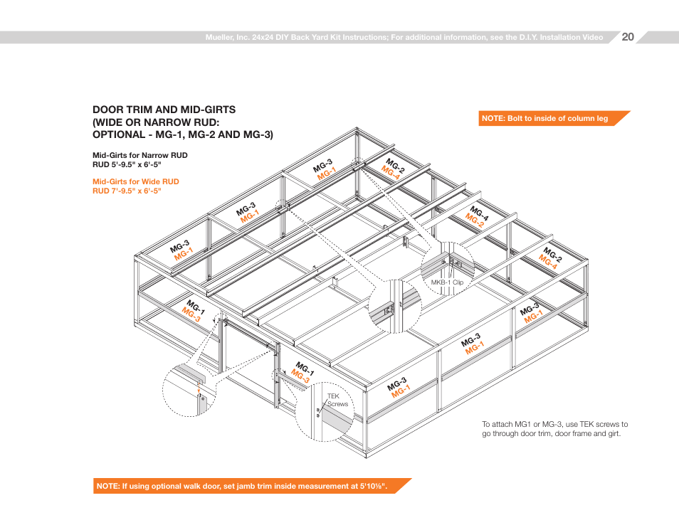 Mueller 24x24 (D.I.Y.) with Optional Center Girts and Floor Kit User Manual | Page 20 / 33