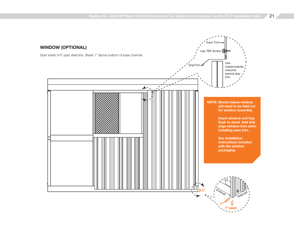 Window (optional) | Mueller 24x24 (D.I.Y.) with Optional Center Girts and Floor Kit User Manual | Page 21 / 33