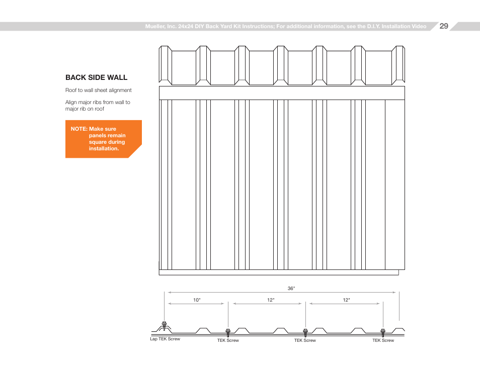 Back side wall | Mueller 24x24 (D.I.Y.) with Optional Center Girts and Floor Kit User Manual | Page 29 / 33