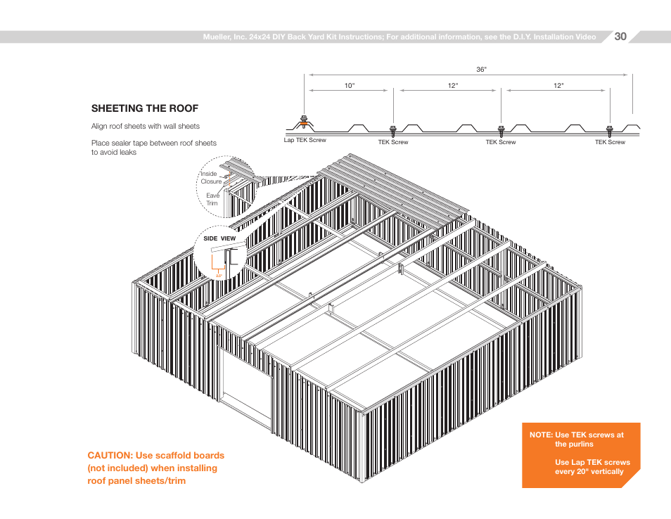 Sheeting the roof | Mueller 24x24 (D.I.Y.) with Optional Center Girts and Floor Kit User Manual | Page 30 / 33