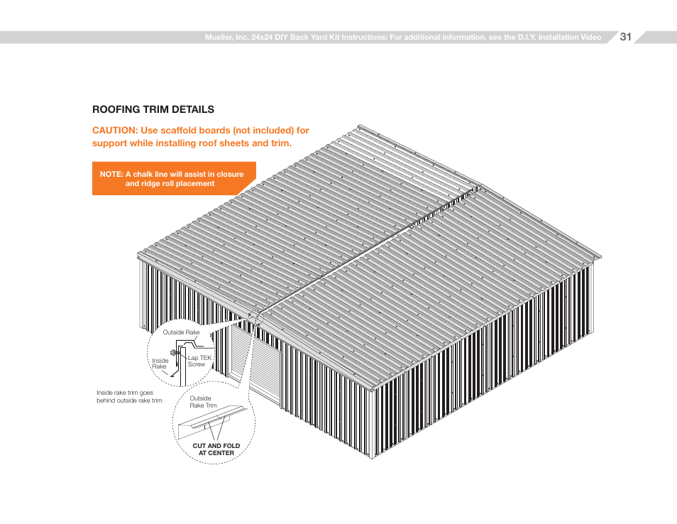 Roofing trim details | Mueller 24x24 (D.I.Y.) with Optional Center Girts and Floor Kit User Manual | Page 31 / 33