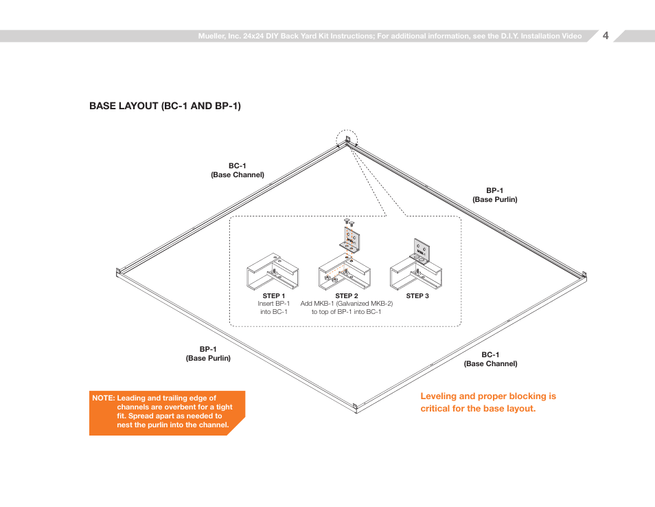 Base layout (bc-1 and bp-1) | Mueller 24x24 (D.I.Y.) with Optional Center Girts and Floor Kit User Manual | Page 4 / 33