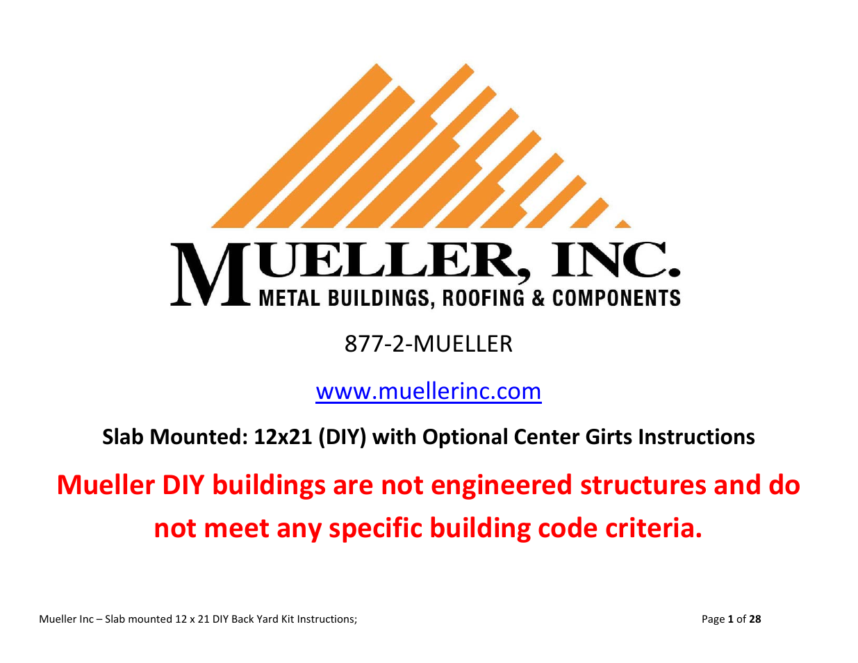 Mueller 12x21 (DIY) with Optional Center Girts User Manual | 28 pages