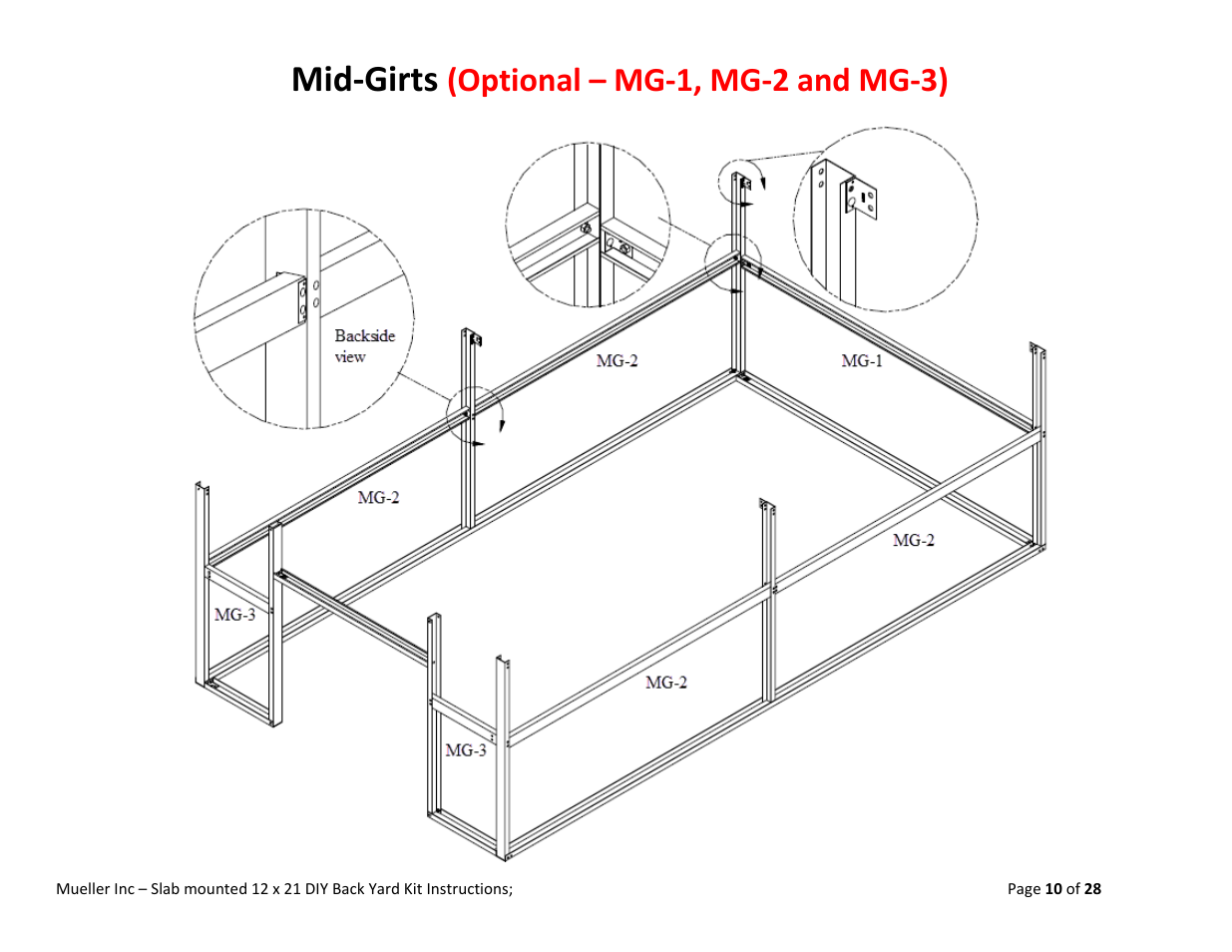 Mid‐girts, Optional – mg‐1, mg‐2 and mg‐3) | Mueller 12x21 (DIY) with Optional Center Girts User Manual | Page 10 / 28