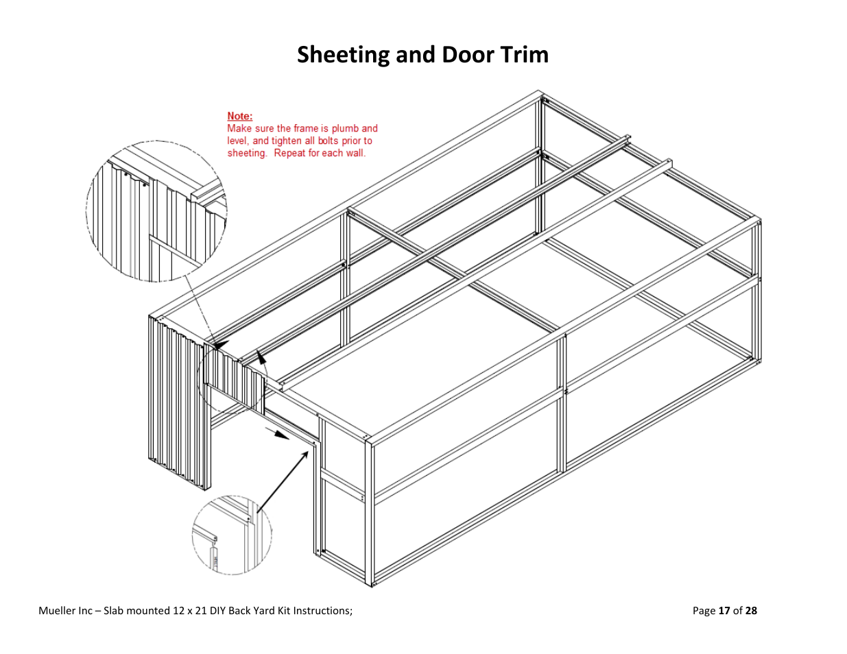 Sheeting and door trim | Mueller 12x21 (DIY) with Optional Center Girts User Manual | Page 17 / 28