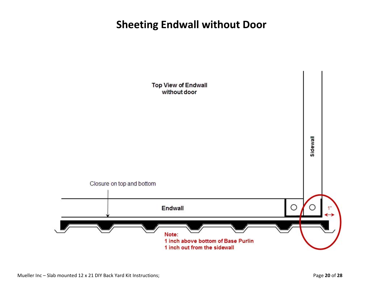 Sheeting endwall without door | Mueller 12x21 (DIY) with Optional Center Girts User Manual | Page 20 / 28
