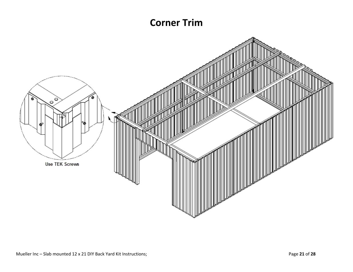 Corner trim | Mueller 12x21 (DIY) with Optional Center Girts User Manual | Page 21 / 28