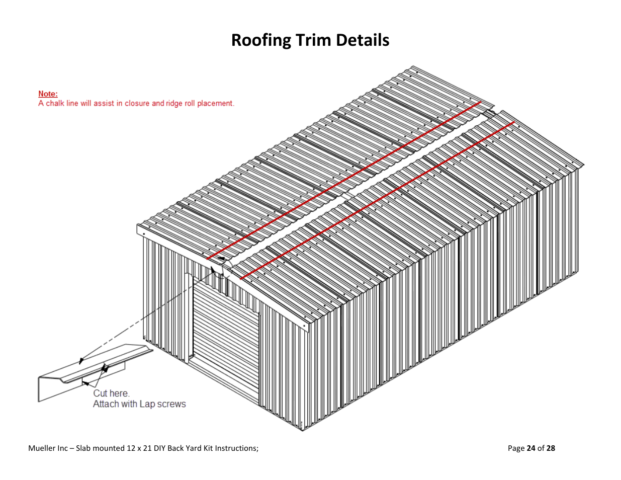 Roofing trim details | Mueller 12x21 (DIY) with Optional Center Girts User Manual | Page 24 / 28
