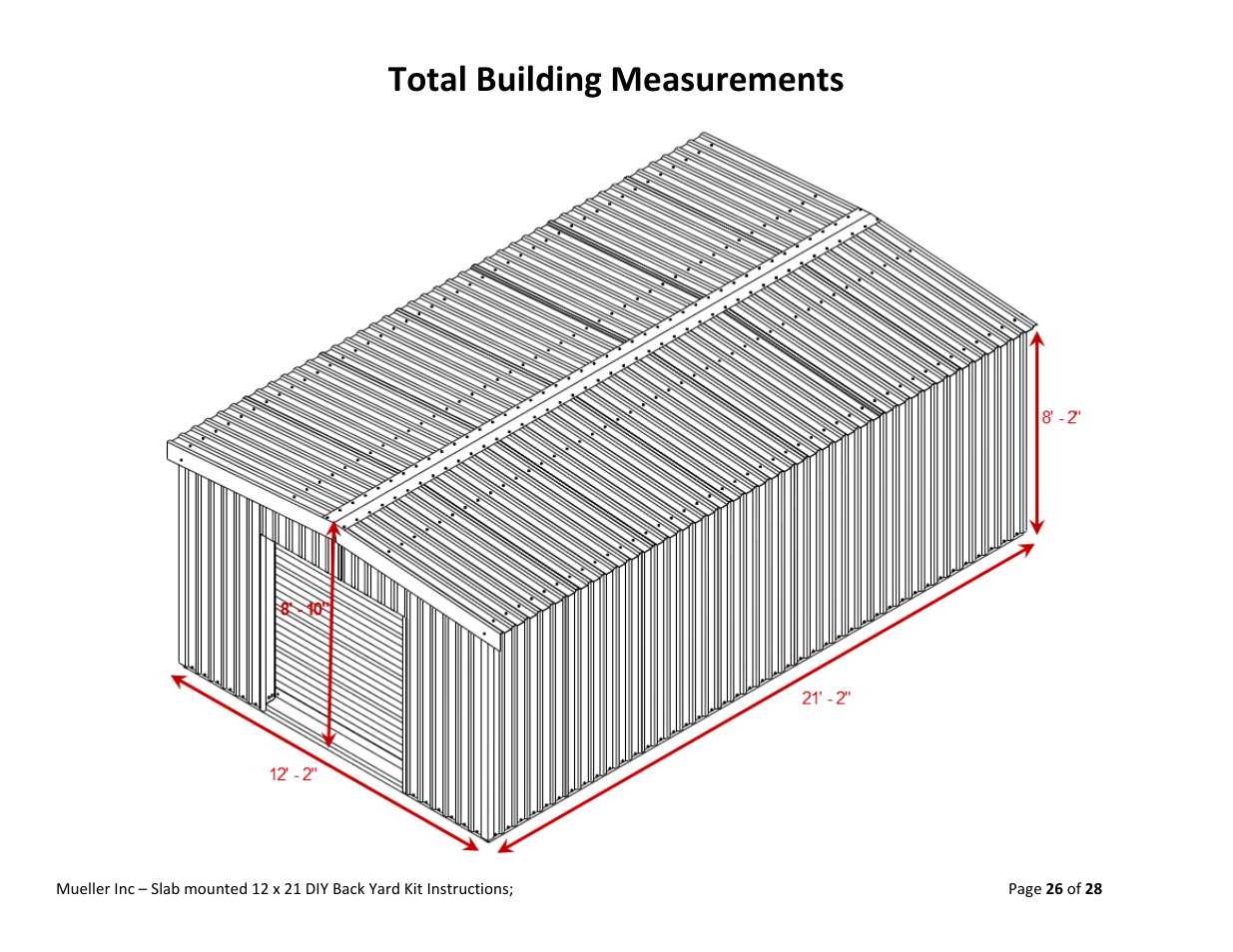 Total building measurements | Mueller 12x21 (DIY) with Optional Center Girts User Manual | Page 26 / 28