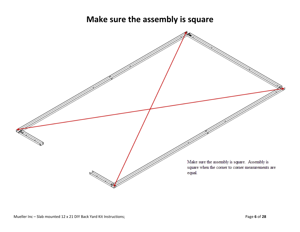 Make sure the assembly is square | Mueller 12x21 (DIY) with Optional Center Girts User Manual | Page 6 / 28