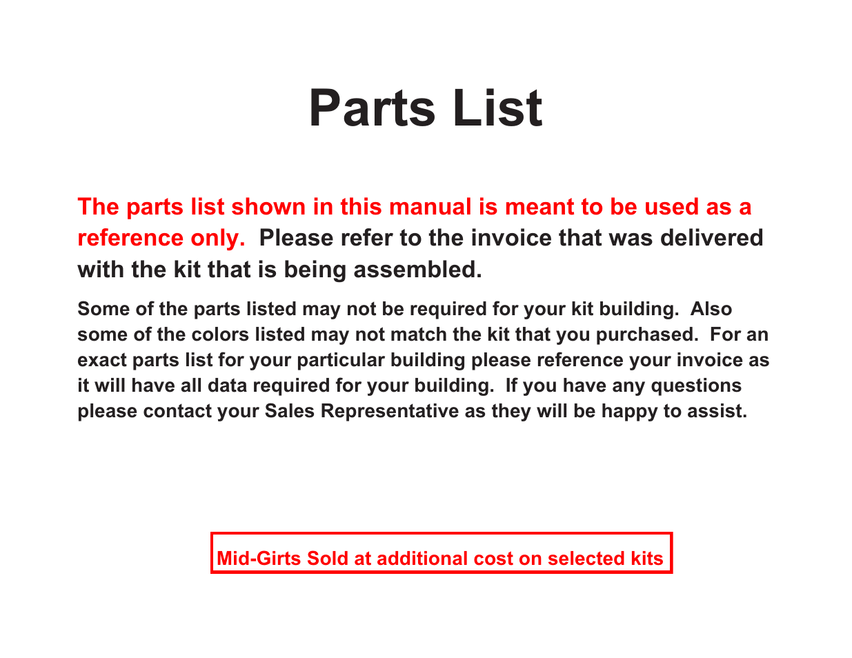 Parts list | Mueller 18x21 DIY KIT FOR SLAB User Manual | Page 2 / 23