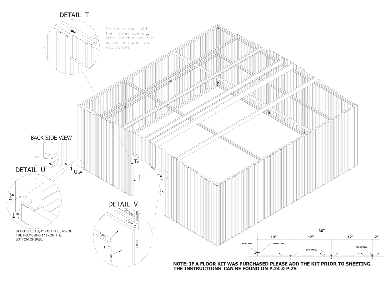 Detail t, Detail v detail u, Back side view | Mueller 24x24 DIY KIT FOR SLAB User Manual | Page 16 / 24