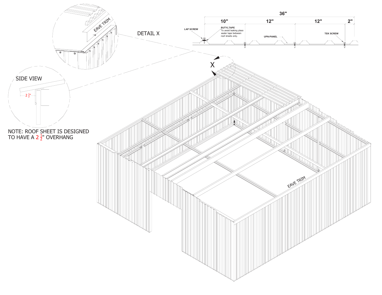 Overhang, Side view | Mueller 24x24 DIY KIT FOR SLAB User Manual | Page 18 / 24