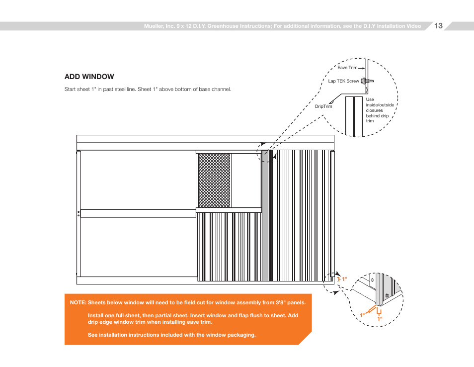 Add window | Mueller 9x12 D.I.Y. Greenhouse User Manual | Page 13 / 23