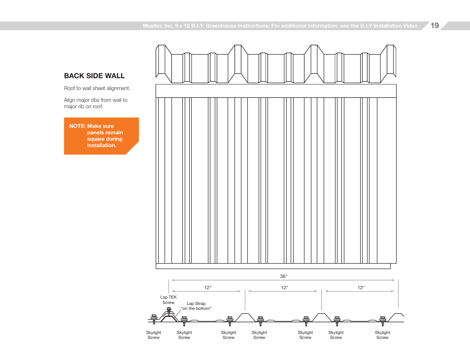 Back side wall | Mueller 9x12 D.I.Y. Greenhouse User Manual | Page 19 / 23