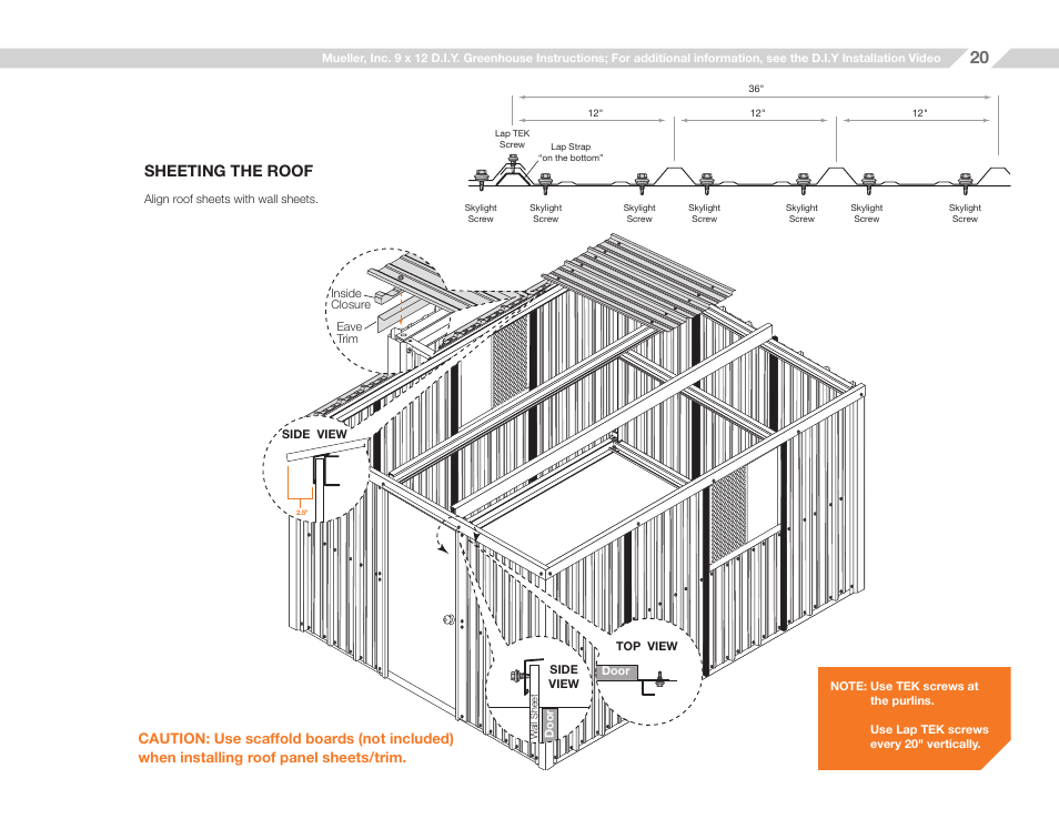 Sheeting the roof | Mueller 9x12 D.I.Y. Greenhouse User Manual | Page 20 / 23