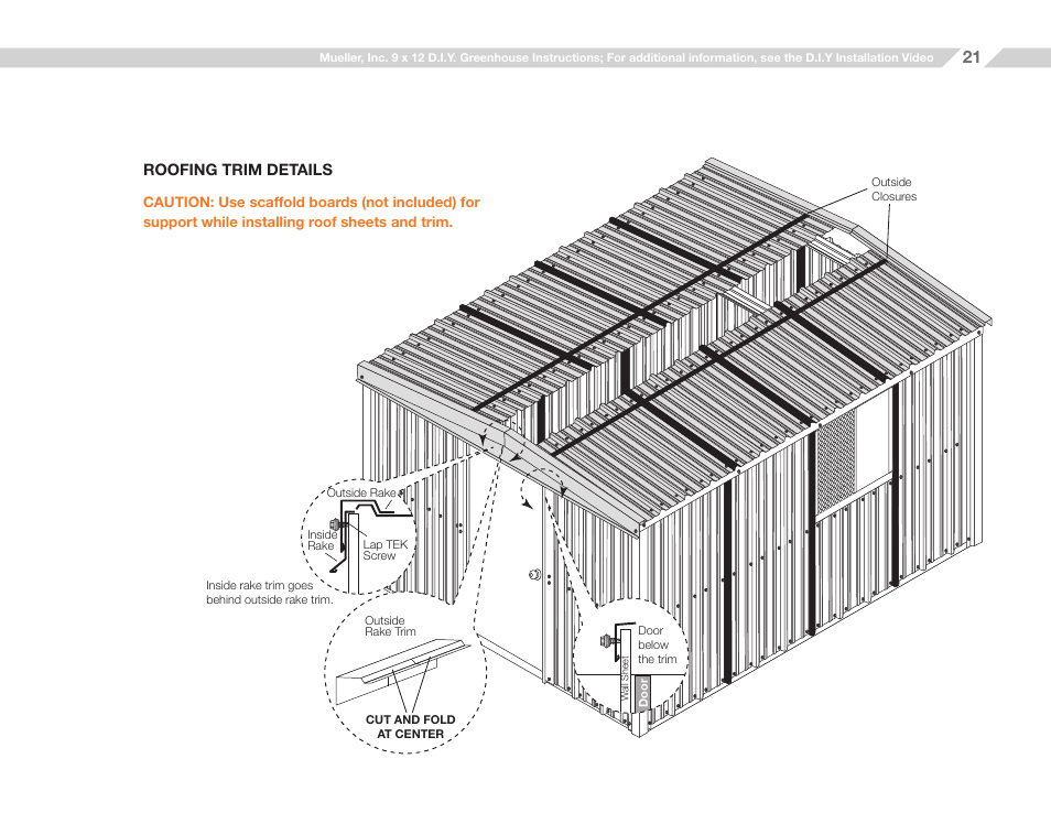 Roofing trim details | Mueller 9x12 D.I.Y. Greenhouse User Manual | Page 21 / 23