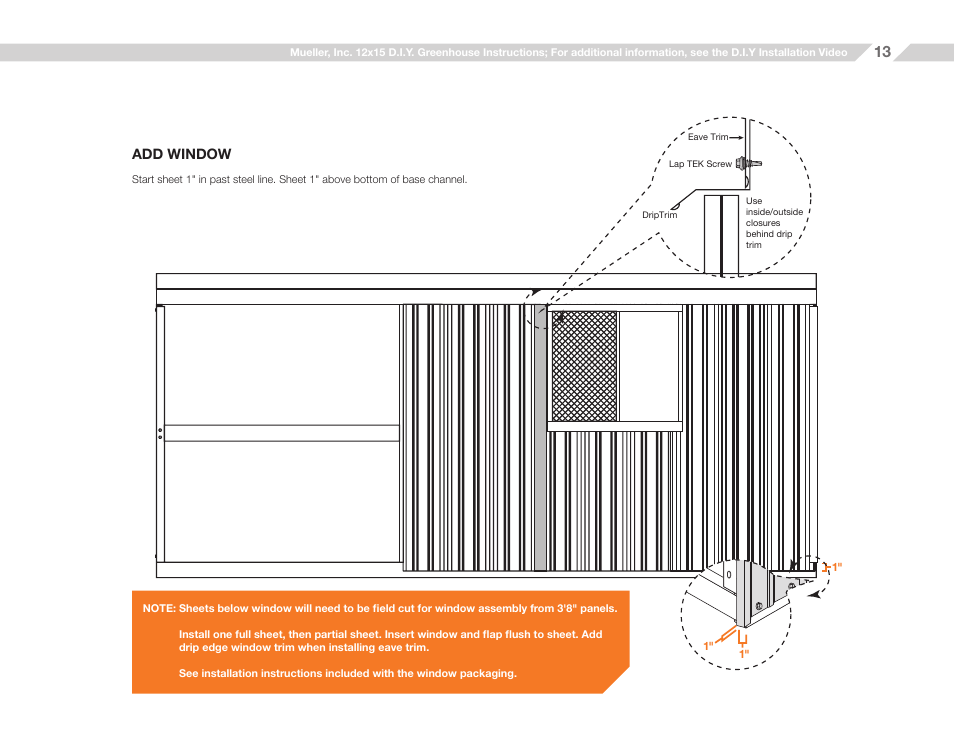 Add window | Mueller 12x15 D.I.Y. Greenhouse User Manual | Page 13 / 23