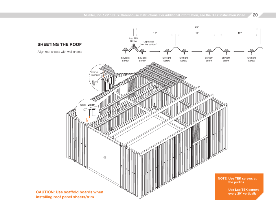 Sheeting the roof | Mueller 12x15 D.I.Y. Greenhouse User Manual | Page 20 / 23