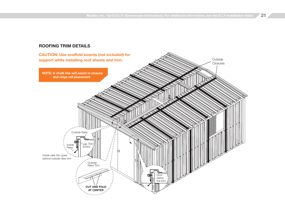 Roofing trim details | Mueller 12x15 D.I.Y. Greenhouse User Manual | Page 21 / 23