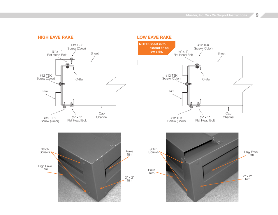 High eave rake low eave rake | Mueller 12x20 Carport User Manual | Page 9 / 9