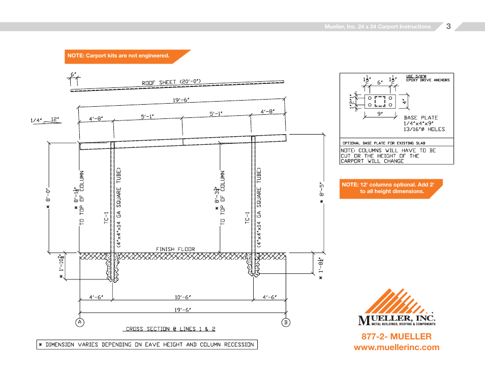 Mueller 20x20 Carport User Manual | Page 3 / 9