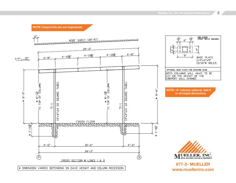Mueller 24x24 Carport User Manual | Page 3 / 9
