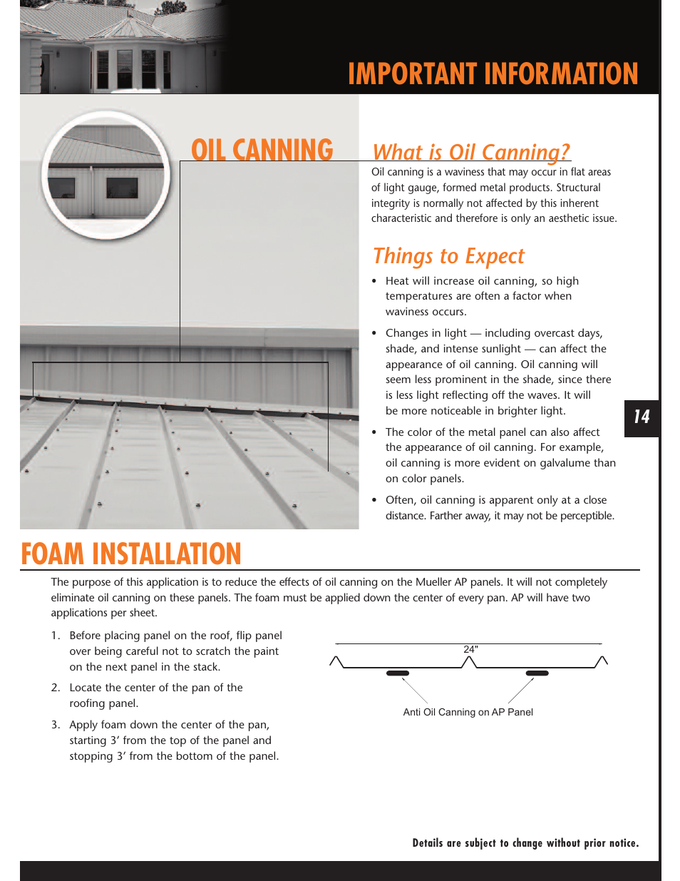 What is oil canning, Things to expect | Mueller AP Panel User Manual | Page 14 / 29