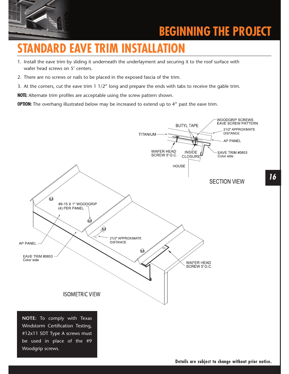 Beginning the project, Standard eave trim installation | Mueller AP Panel User Manual | Page 16 / 29