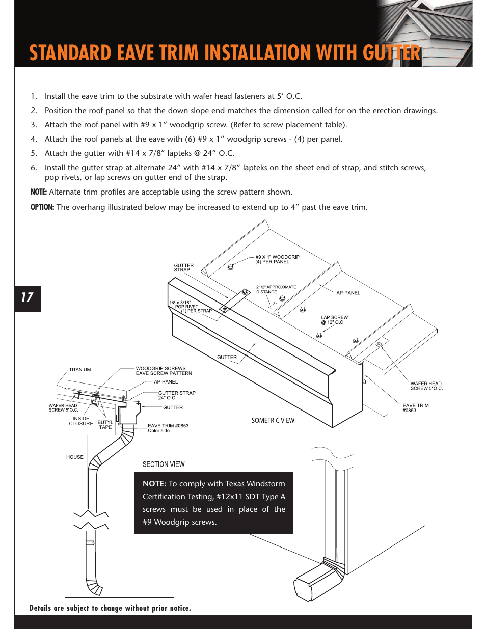 Standard eave trim installation with gutter | Mueller AP Panel User Manual | Page 17 / 29